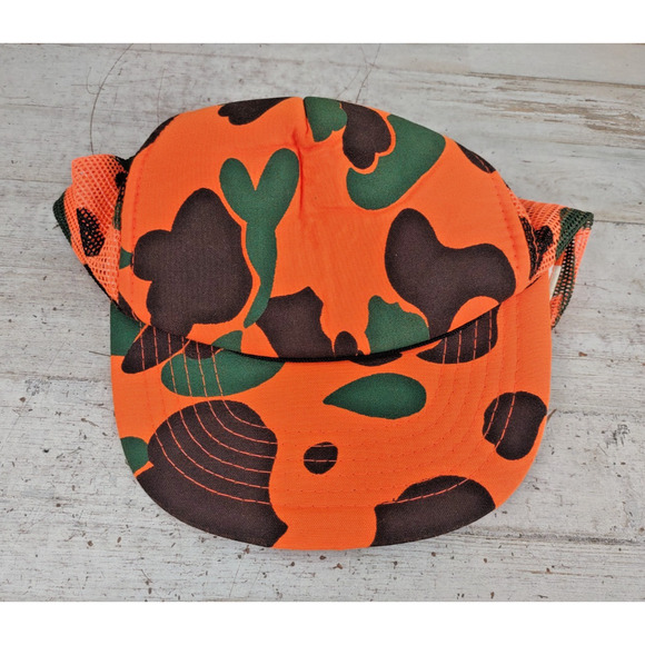 Vintage Rope Mesh Snapback Orange Green Camo Hunting Trucker Hat Cap Taiwan - Picture 1 of 7